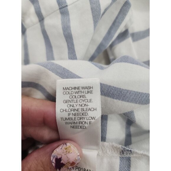 J. Jill Top Tunic Blue & White Striped Long Sleeve Button Cotton Women's Small - Picture 8 of 8